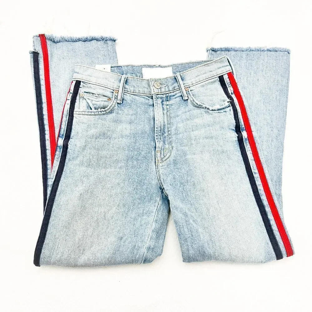 Mother Superior The Insider Crop Fray Thanks, Again Racer Denim Jeans Size 24 - Picture 4 of 11